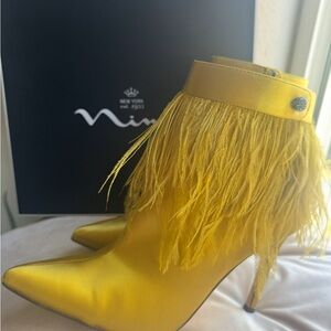 Yellow Fringe Ankle Boots